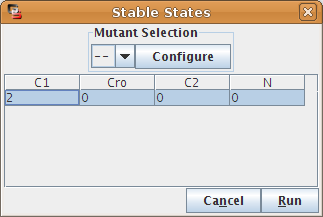 The stable states dialog box, showing the result of the analysis